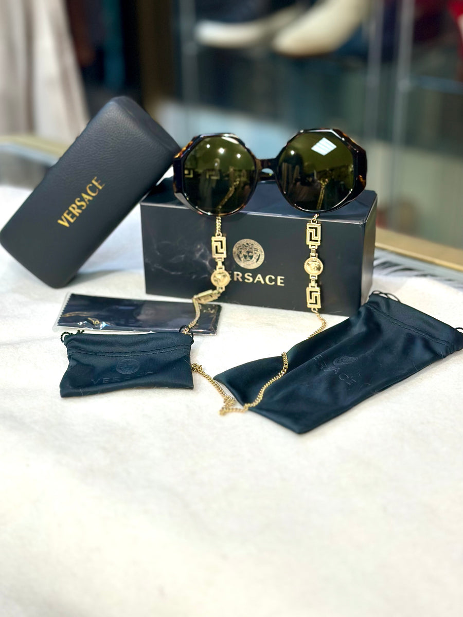 Versace Sunglasses Over Sized Havana Brown with Gold Chain  display picture 3