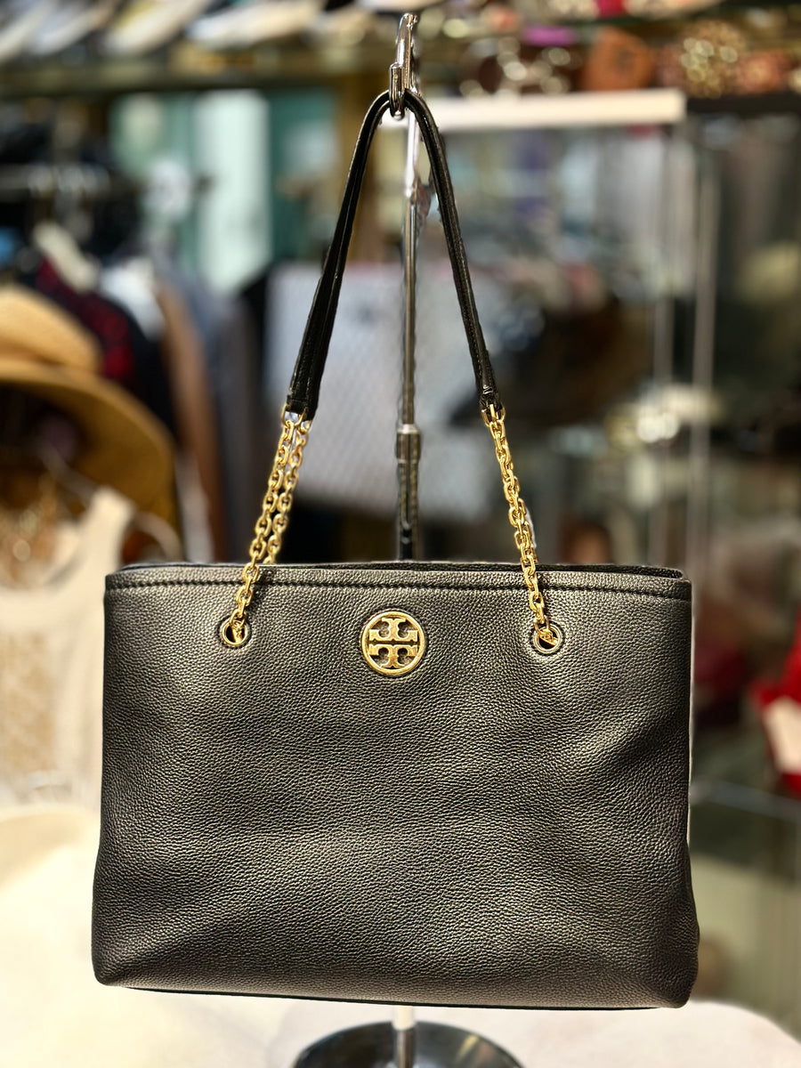 Tory Burch Black Tote with Gold Chain – Majolie Designs