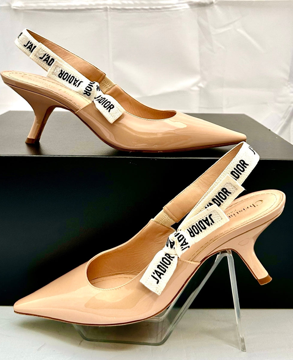 Christian Dior ベージュ ハイヒール CHRISTIAN DIOR J'ADIOR BEIGE PATENT CALF & RIBBON KITTEN HEEL