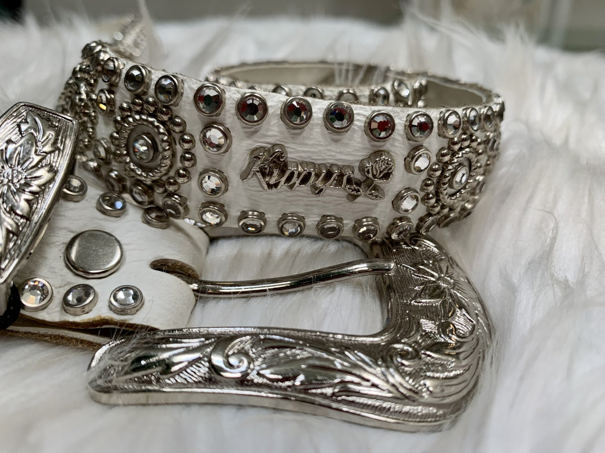 小物 48INCH Y2K Swarovski Studs Leather Belt Vintage Black Silver Stud & Crystal Leather Belt | Celebrity