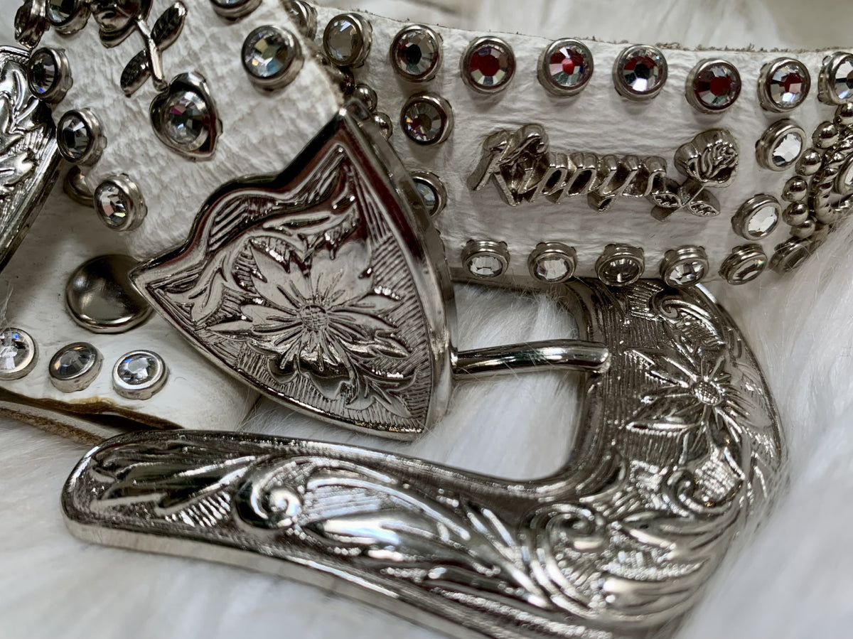 Kippy's White Leather Belt and Swarovski Crystals (PREOWNED
