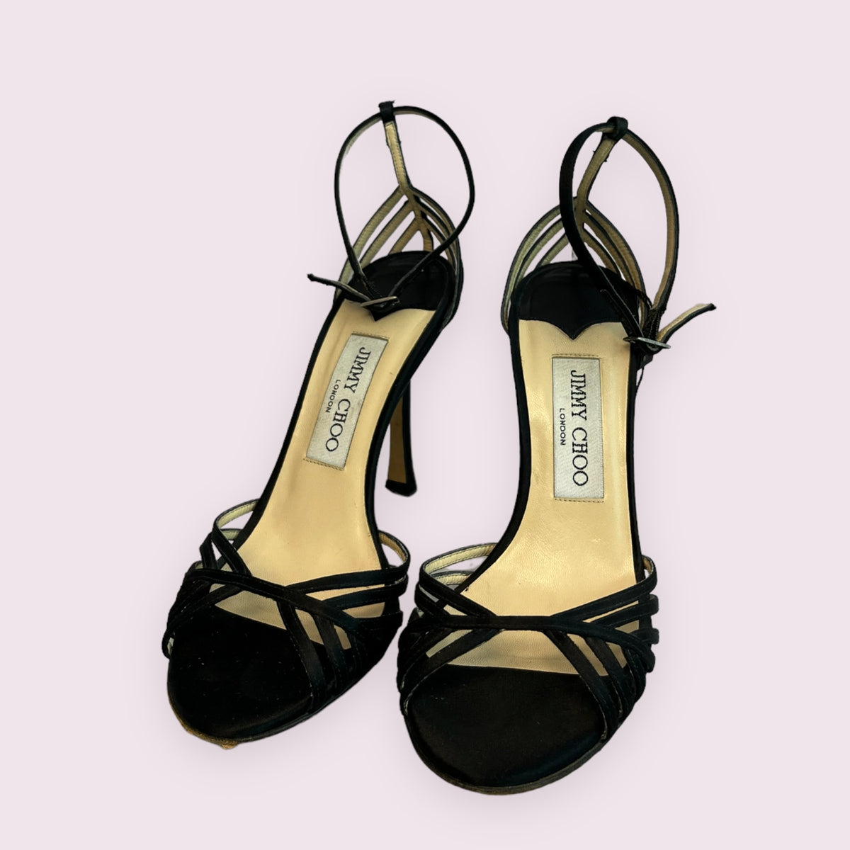 Jimmy★Choo(セールで1点限定)日本完売オシャレJC付きDRU JIMMY CHOO Black Strappy High Heels (PREOWNED) – Majolie Designs