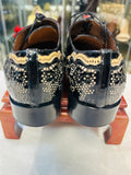 Valentino Garavani Black Patent Leather Lace-Trim Lace-Up Boots size 38.5 (preowned)