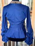 Blue V-Neck Peplum Blouse with Statement Sleeves s:small (preowned)