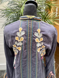 JOHNNY WAS Embroidered Navy (gray)Floral Button-Front Tunic Top S:small (preowned)