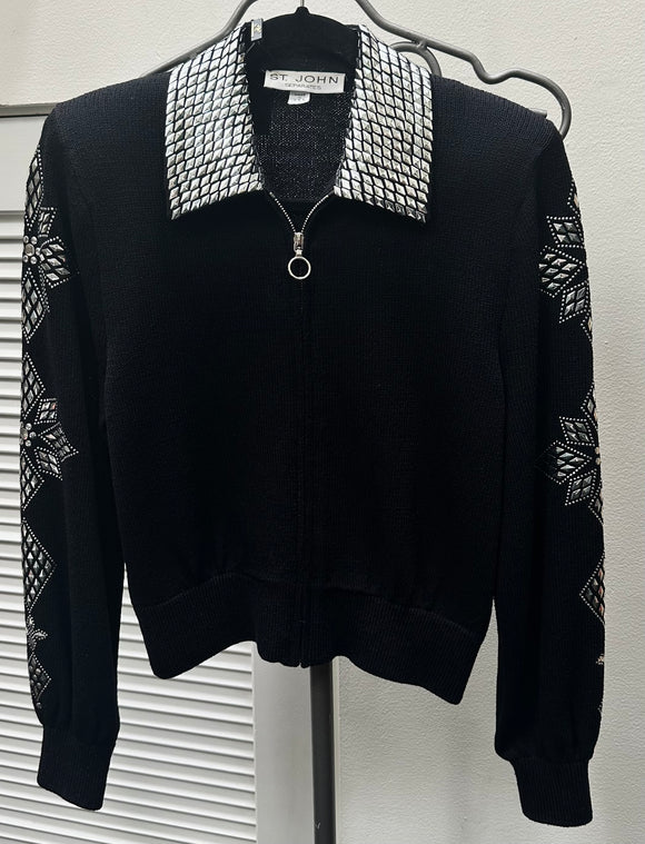 St John Knit Sweater Zipper In Front, Black With Silver Design
VTG 