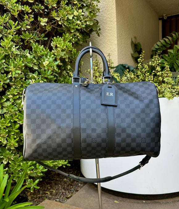 louis vuitton men's damier duffle luggage travel bag LOUIS VUITTON Keepall 45 Bandouliere Damier Graphite Travel Bag Black – Majolie Designs
