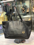 Furla Black Leather Shopper Tote with Gold Charm (preowned)