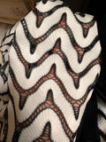 Misook Black and White Wave-Pattern Knit Cardigan 1X (preowned)