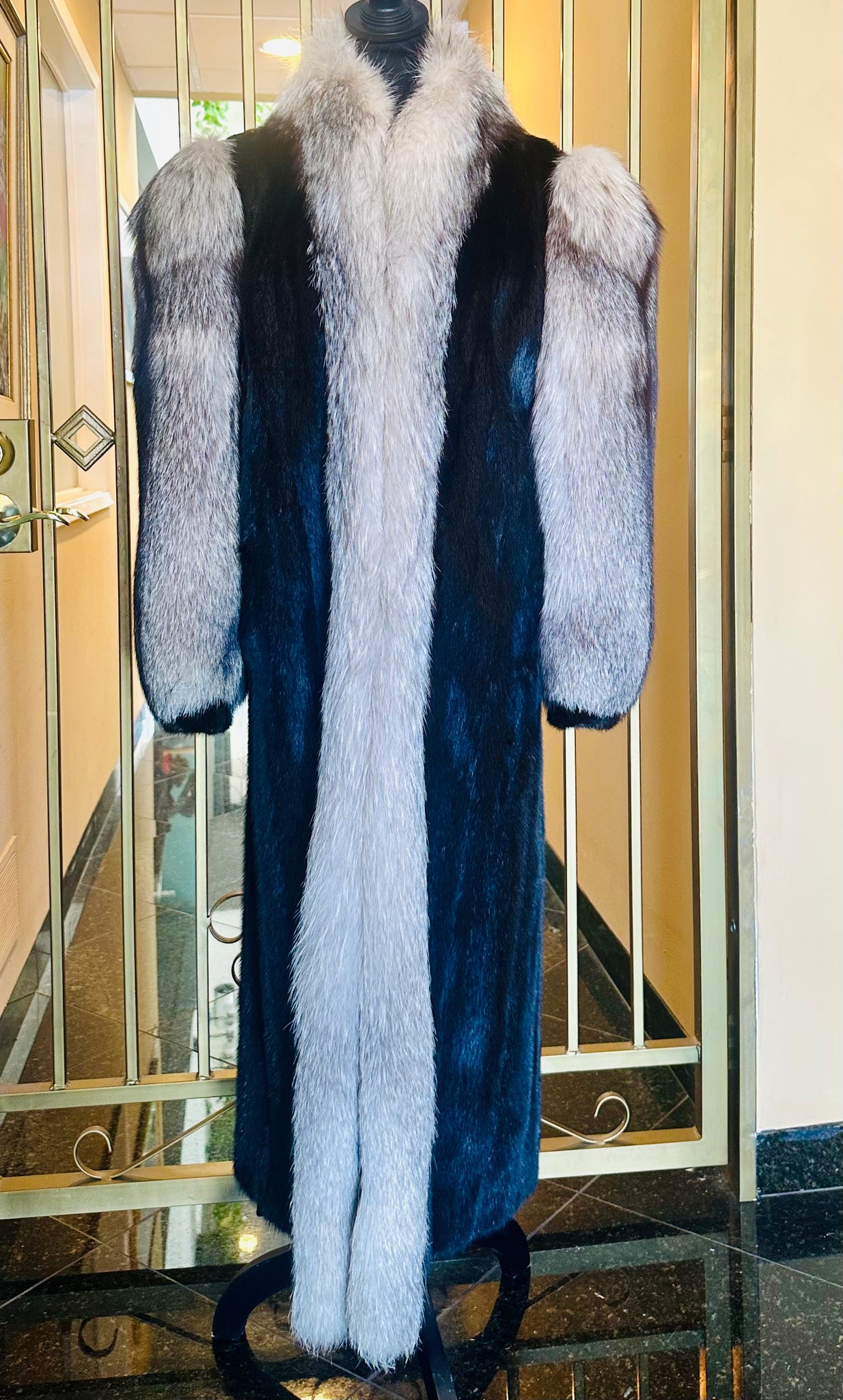 Genuine Vintage Full Length Ranch Mink and Fox Fur Coat S:14