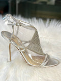 Jimmy Choo Silver Heels with Crystal feature (preowned) size 6