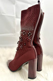 Stuart Weitzman Size 6.5M  Knit Sock burgundy highland heels ankle boots booties (preowned)