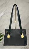 Auth Giani Versace, Rare Black Medusa Coin Shoulder Bag w/clochette closure