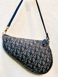 Dior Navy and Beige Monogram Saddle Shoulder Bag with Gold Hardware (preowned)