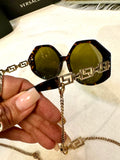 Versace Sunglasses Over Sized Havana Brown with Gold Chain (preowned)