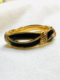 Swarovski vintage enamel, clear, crystal hinged bracelet, gold and black. (Preowned)
