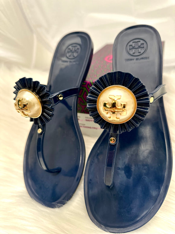 Tory Burch Melody Sandal Pearl Navy Gold Jelly Size 7 (preowned)