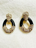 Vintage Ciner Black and Crystal Chunky Clip-On Earrings ( preowned)