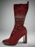 Stuart Weitzman Size 6.5M  Knit Sock burgundy highland heels ankle boots booties (preowned)