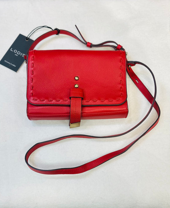 Lodis Red Leather front flap Crossbody Bag (preowned new with tags)