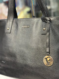 Furla Black Leather Shopper Tote with Gold Charm (preowned)