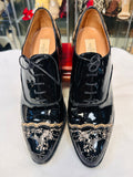 Valentino Garavani Black Patent Leather Lace-Trim Lace-Up Boots size 38.5 (preowned)
