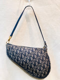 Dior Navy and Beige Monogram Saddle Shoulder Bag with Gold Hardware (preowned)