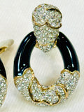 Vintage Ciner Black and Crystal Chunky Clip-On Earrings ( preowned)