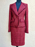 Tory Burch Set Victory Burgundy Metallic Tweed Blazer Jacket skirt set size 2 (preowned)