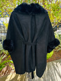 Elegant Black Cape with Faux Fur Trim (preowned)