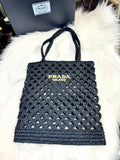 PRADA logo-embroidered crochet tote bag. authentic (preowned) never used.