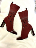 Stuart Weitzman Size 6.5M  Knit Sock burgundy highland heels ankle boots booties (preowned)