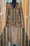 St. John Collection Olive Multicolor Tweed Jacket and Skirt Set (preowned)