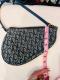 Dior Navy and Beige Monogram Saddle Shoulder Bag with Gold Hardware (preowned)