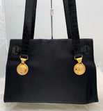 Auth Giani Versace, Rare Black Medusa Coin Shoulder Bag w/clochette closure