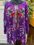 JOHNNY WAS PURPLE FORZA BLOUSE WITH FLORAL EMBROIDERY SIZE:small (preowned)