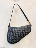 Dior Navy and Beige Monogram Saddle Shoulder Bag with Gold Hardware (preowned)