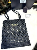 PRADA logo-embroidered crochet tote bag. authentic (preowned) never used.