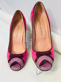 MARC JACOBS Fuchsia Suede Peep-Toe High Heels with Bow Accent size37.5 (preowned)