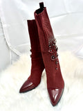 Stuart Weitzman Size 6.5M  Knit Sock burgundy highland heels ankle boots booties (preowned)