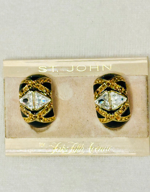 Vintage St. John Black and Gold Geometric Earrings (preowned)