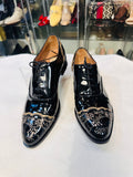 Valentino Garavani Black Patent Leather Lace-Trim Lace-Up Boots size 38.5 (preowned)