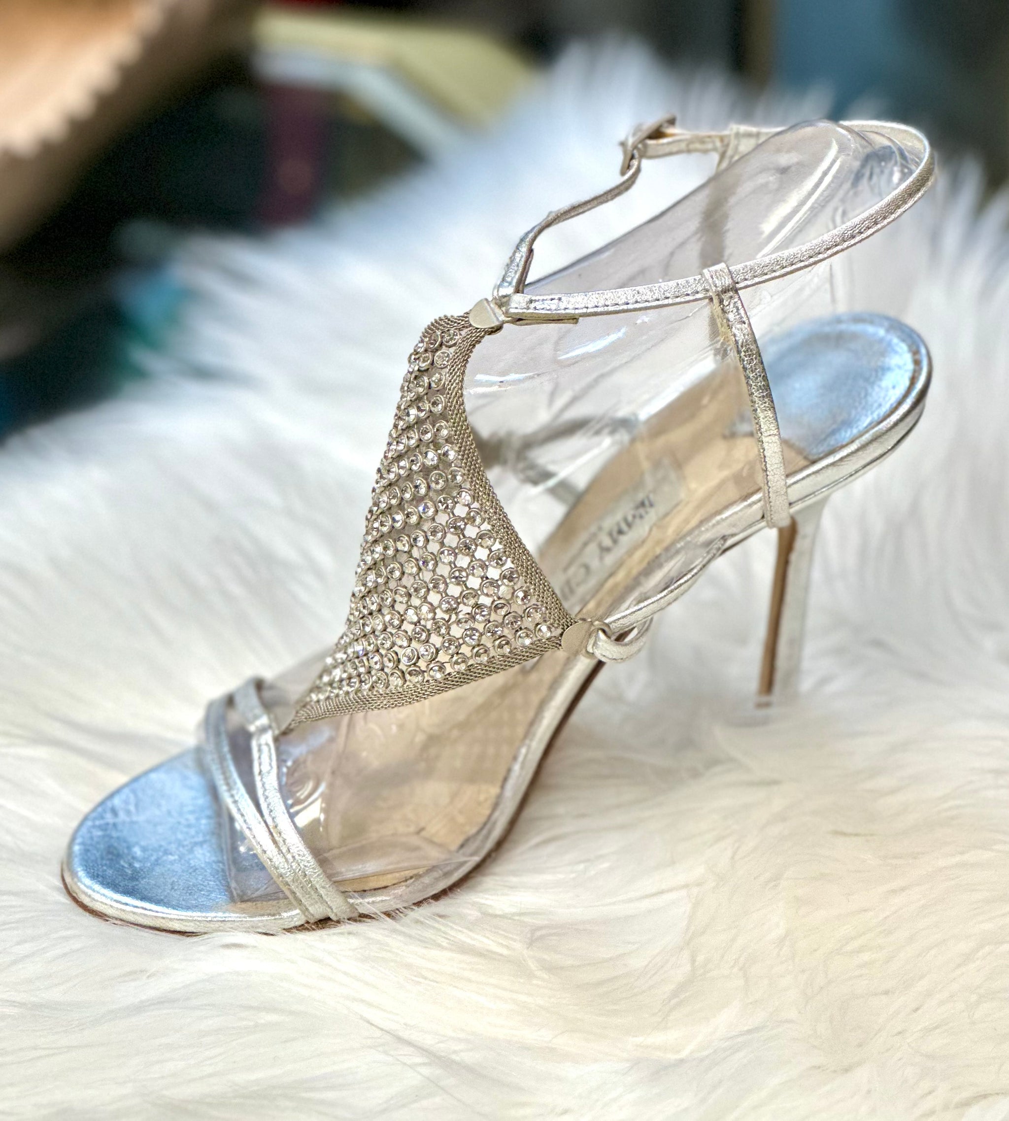 美品 定価6万 MARIGIUDICELLI 36 DeuxiemeClasse Jimmy Choo Silver Heels with Crystal feature (preowned) size
