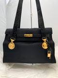 Auth Giani Versace, Rare Black Medusa Coin Shoulder Bag w/clochette closure