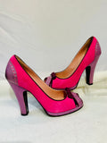 MARC JACOBS Fuchsia Suede Peep-Toe High Heels with Bow Accent size37.5 (preowned)
