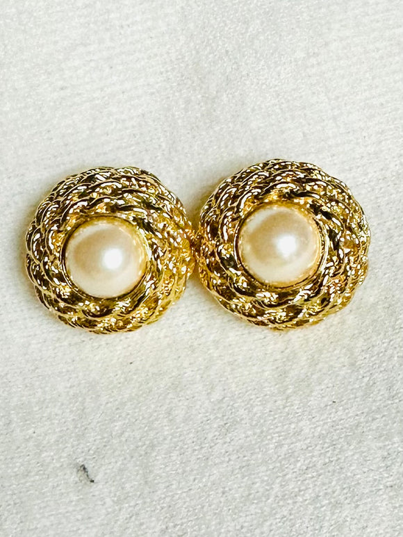 St. John Gold-Tone Earrings with Pearl Accent ( preowned)