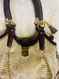 Brahmin Elisa Shoulder Bag Tri-color Creme Rhodes Embossed Leather + Tassel EUC (preowned)