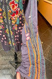JOHNNY WAS Embroidered Navy (gray)Floral Button-Front Tunic Top S:small (preowned)