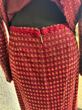 Tory Burch Set Victory Burgundy Metallic Tweed Blazer Jacket skirt set size 2 (preowned)