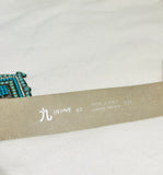 (N)INE White Leather Belt with Turquoise Belt Buckle (PREOWNED)